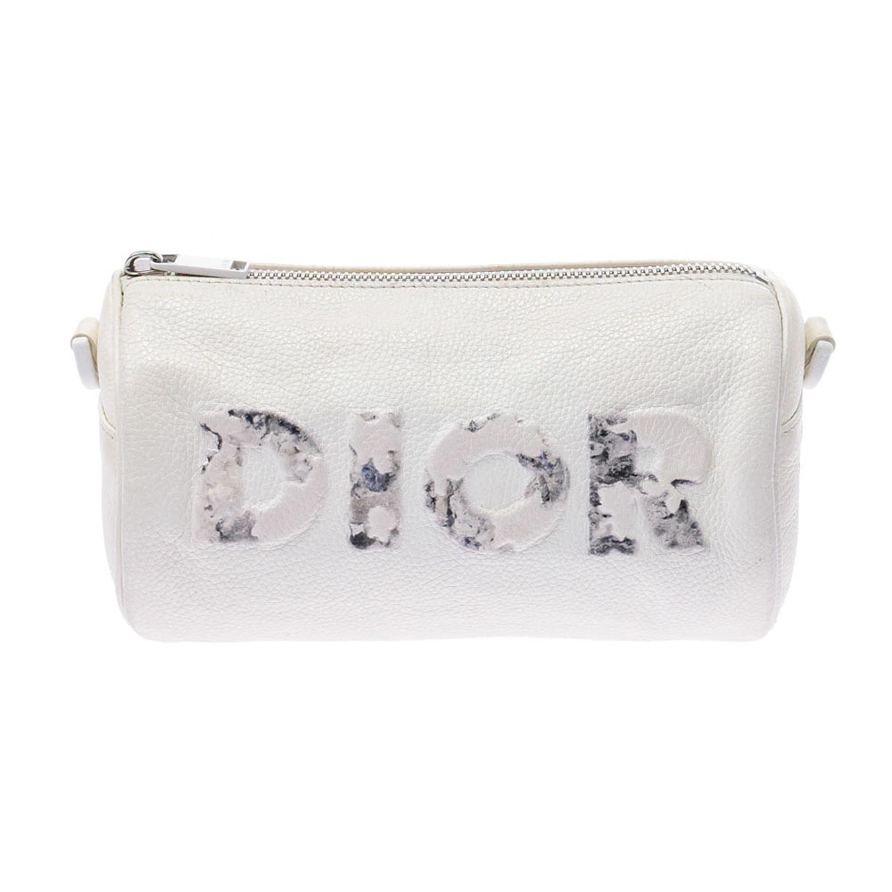 CHRISTIAN DIOR Roller Messenger Bag White Calfskin Shoulder